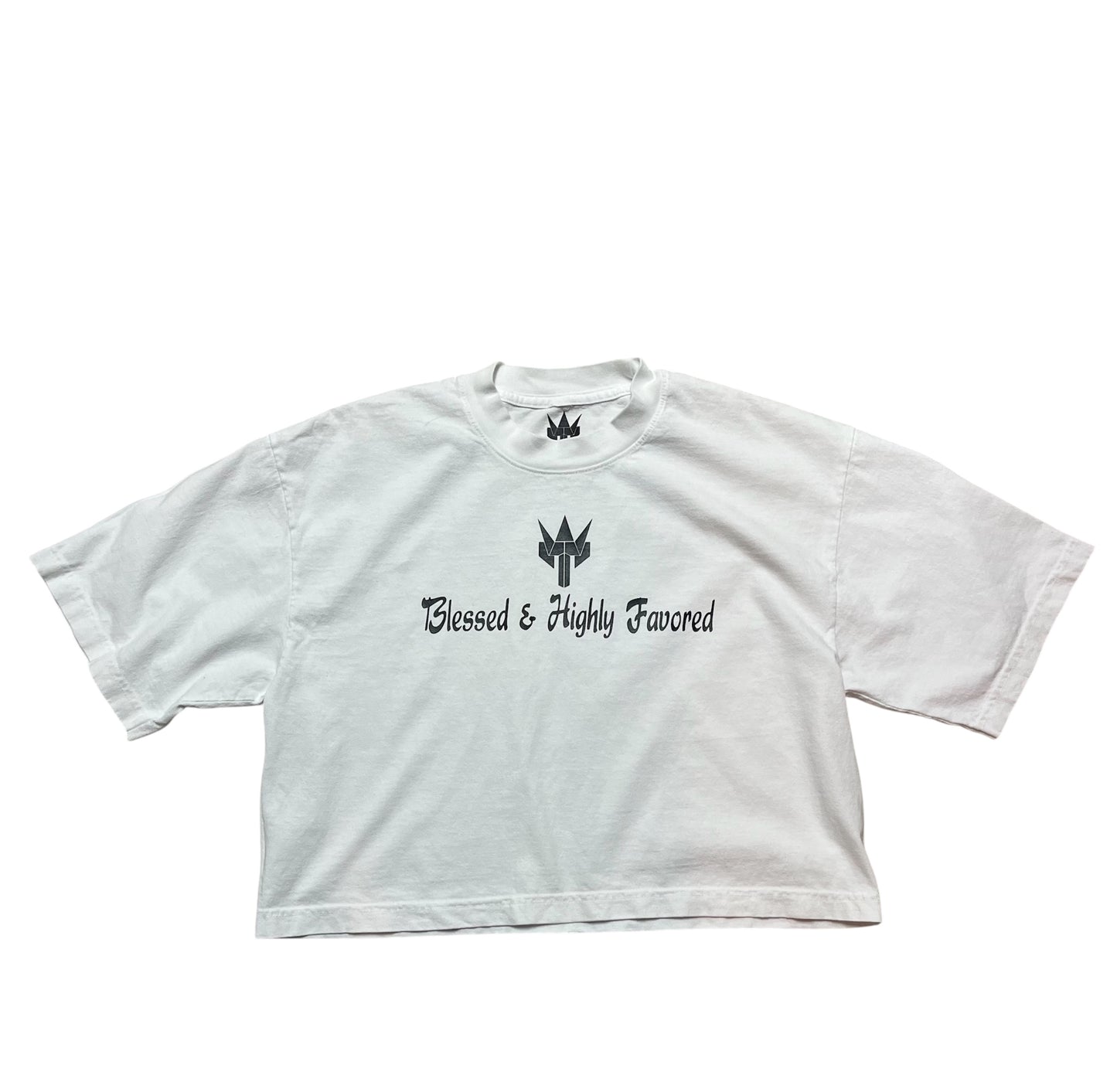 Woman Crop Tykikus Logo Blessed and Highly Favored Tee